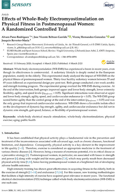Effects of Whole-Body Electromyostimulation on Physical Fitness in Postmenopausal Women - A Randomized Controlled Trial.