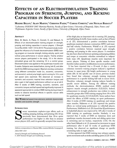 Effects of a whole-body electrostimulation program on strength, sprinting, jumping, and kicking capacity in elite soccer players.