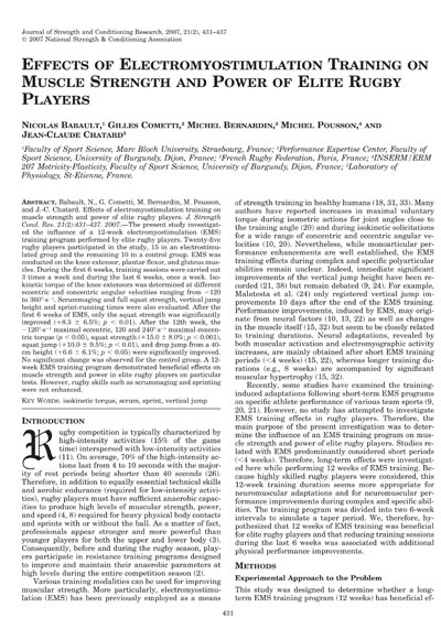 Effects of electromyostimulation training on muscle strength and power of elite rugby players.