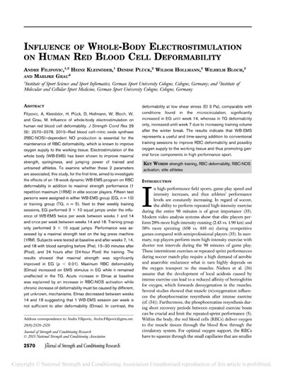 Influence of Whole-Body Electrostimulation on Human Red Blood Cell Deformability in Athletes (Soccer Players).